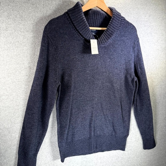 J.Crew Sweater Men's Small Blue Knitted Shawl-Collar Ribbed Hem Lambswool Blend - Picture 4 of 9